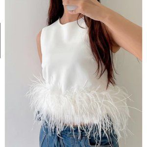 White Feather Fringe Top